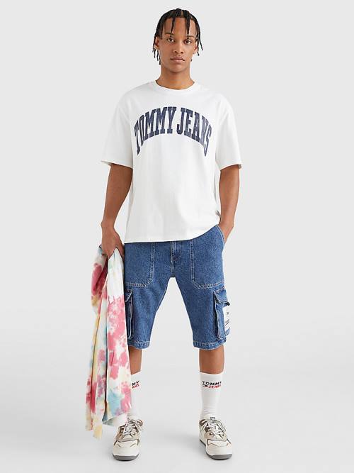 White Tommy Hilfiger College Logo Men's T Shirts | TH160WQA