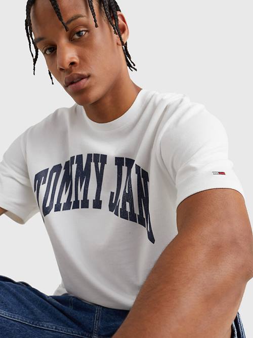 White Tommy Hilfiger College Logo Men's T Shirts | TH160WQA