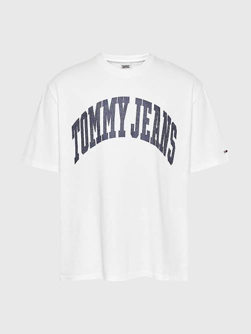 White Tommy Hilfiger College Logo Men's T Shirts | TH160WQA