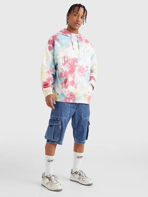 White Tommy Hilfiger College Logo Tie-Dye Men's Hoodie | TH073GZT