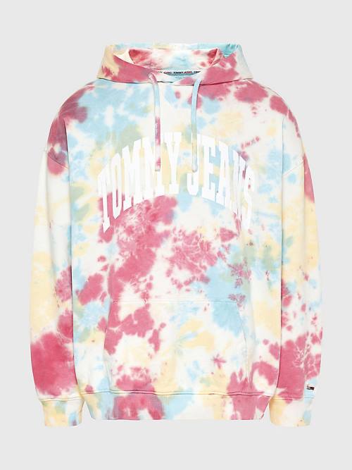 White Tommy Hilfiger College Logo Tie-Dye Men's Hoodie | TH073GZT