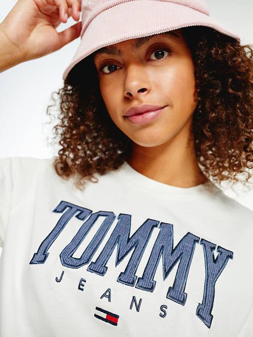 White Tommy Hilfiger College Organic Cotton Boyfriend Fit Women's T Shirts | TH862ZOF