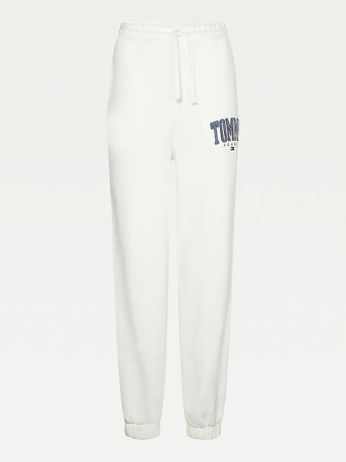 White Tommy Hilfiger College Tommy Badge Plush Joggers Women's Pants | TH493JGC