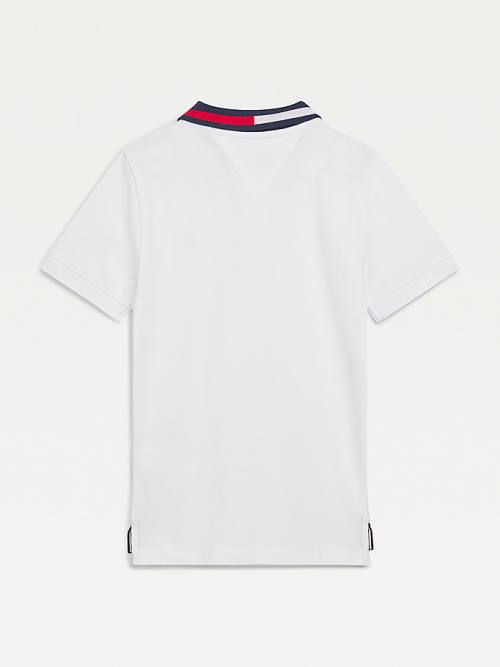 White Tommy Hilfiger Colour-Blocked Logo Collar Polo Boys' T Shirts | TH823COZ