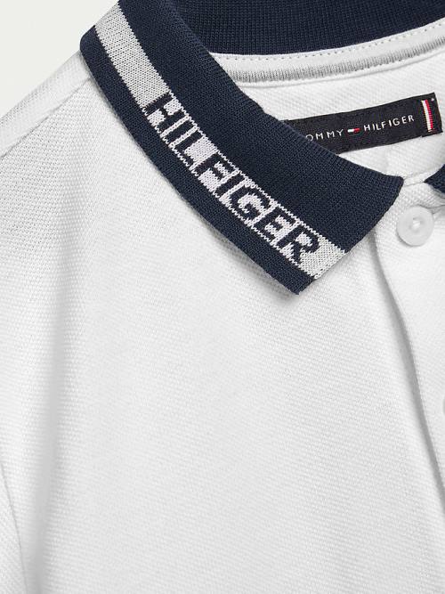 White Tommy Hilfiger Colour-Blocked Logo Collar Polo Boys' T Shirts | TH823COZ