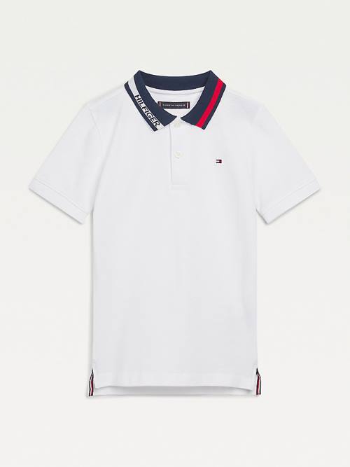 White Tommy Hilfiger Colour-Blocked Logo Collar Polo Boys\' T Shirts | TH823COZ