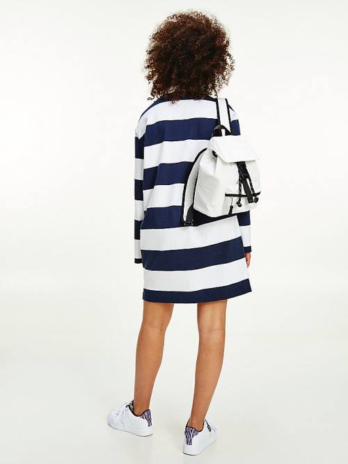 White Tommy Hilfiger Colour-Blocked Rugby Stripe Polo Women's Dress | TH273BNH