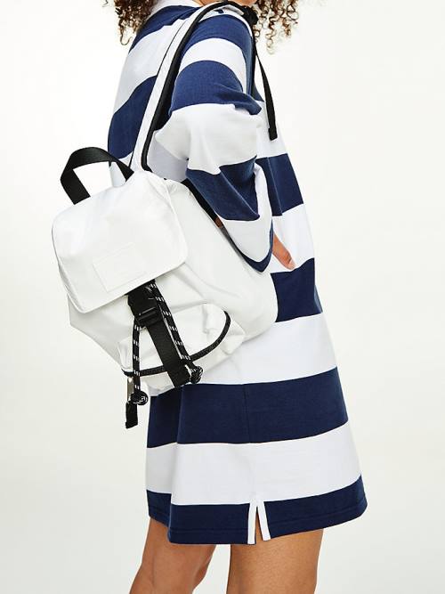 White Tommy Hilfiger Colour-Blocked Rugby Stripe Polo Women's Dress | TH273BNH