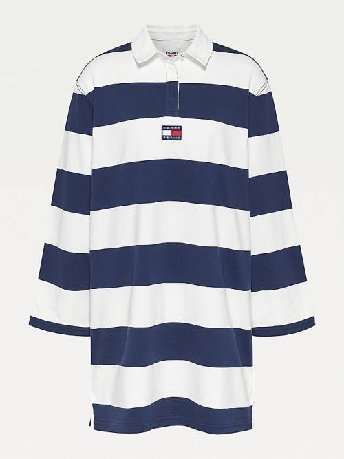 White Tommy Hilfiger Colour-Blocked Rugby Stripe Polo Women's Dress | TH273BNH