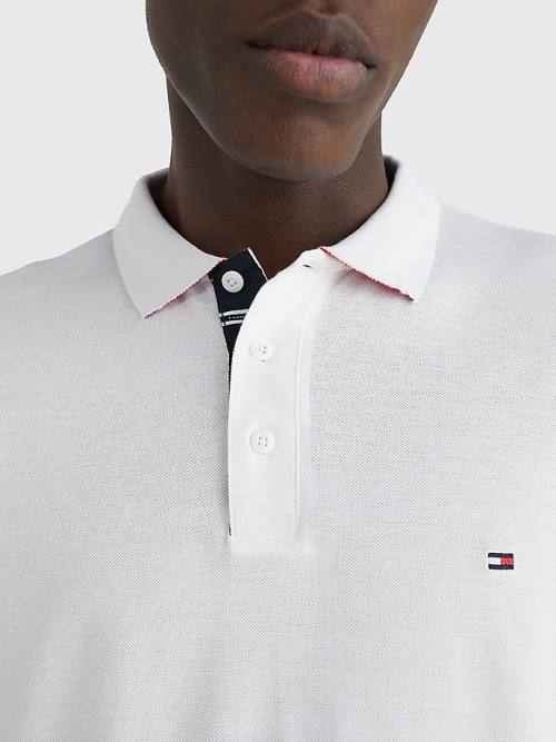 White Tommy Hilfiger Contrast Placket Regular Fit Men's Polo Shirts | TH506NRL