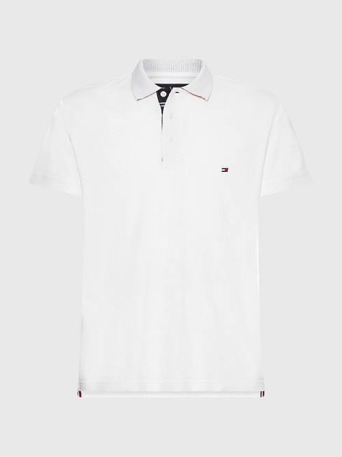 White Tommy Hilfiger Contrast Placket Regular Fit Men's Polo Shirts | TH506NRL