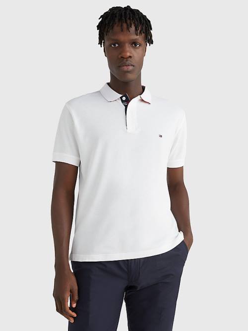 White Tommy Hilfiger Contrast Placket Regular Fit Men\'s Polo Shirts | TH506NRL