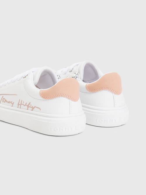 White Tommy Hilfiger Contrast Signature Logo Girls' Sneakers | TH917WJS