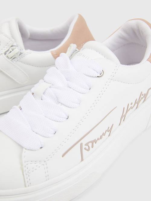 White Tommy Hilfiger Contrast Signature Logo Girls' Sneakers | TH917WJS