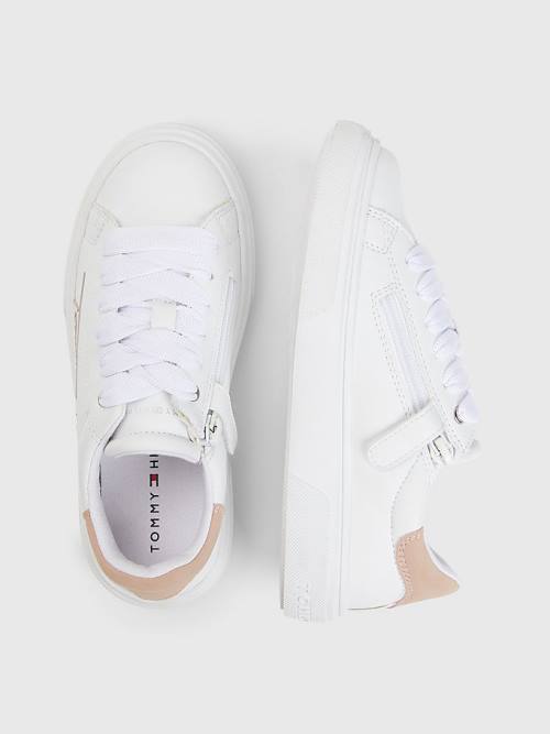 White Tommy Hilfiger Contrast Signature Logo Girls' Sneakers | TH917WJS