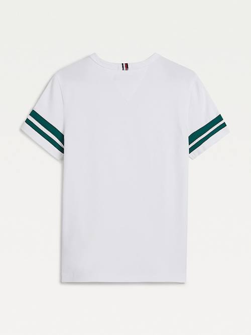 White Tommy Hilfiger Contrast Sleeve Boys' T Shirts | TH217DQK