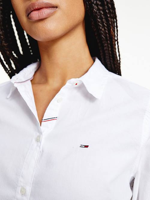 White Tommy Hilfiger Contrast Stitching Slim Fit Oxford Women's Shirts | TH589PBS