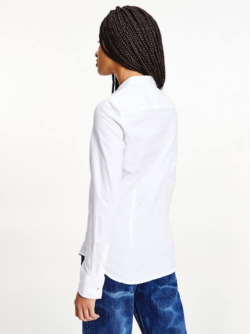 White Tommy Hilfiger Contrast Stitching Slim Fit Oxford Women's Shirts | TH589PBS