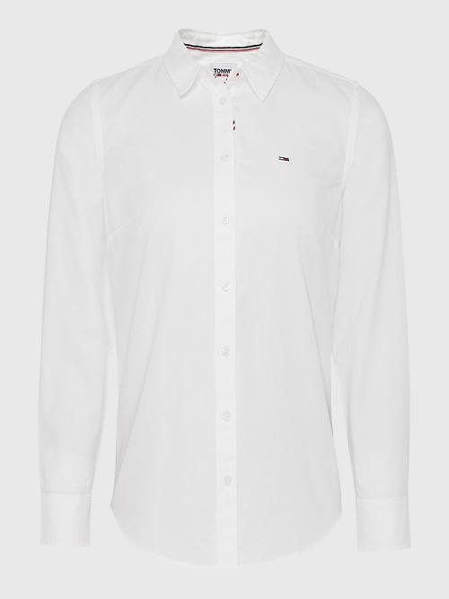 White Tommy Hilfiger Contrast Stitching Slim Fit Oxford Women's Shirts | TH589PBS