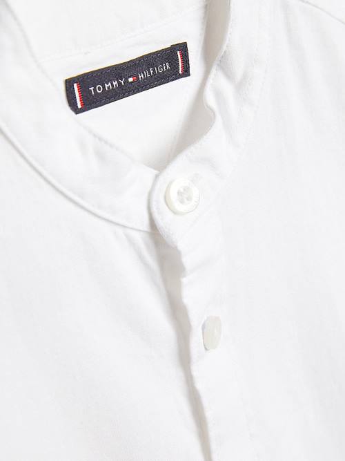 White Tommy Hilfiger Cotton Linen Collarless Boys' Shirts | TH358WFR