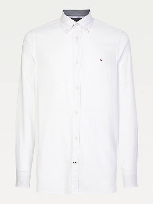 White Tommy Hilfiger Cotton Melange Dobby Slim Fit Men's Shirts | TH846UED