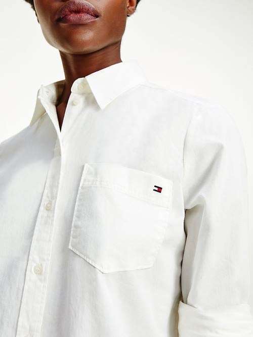 White Tommy Hilfiger Cotton Twill Relaxed Fit Women's Shirts | TH735MWO