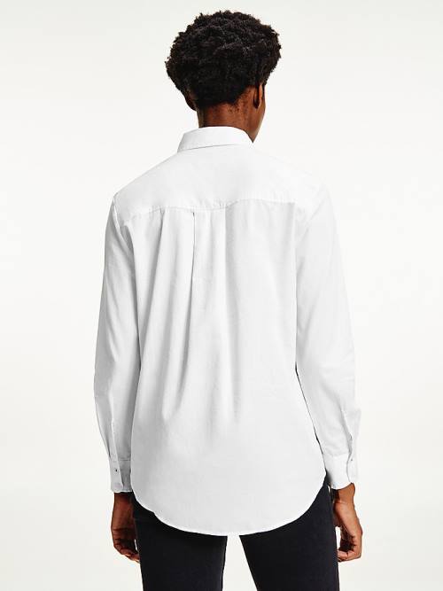 White Tommy Hilfiger Cotton Twill Relaxed Fit Women's Shirts | TH735MWO