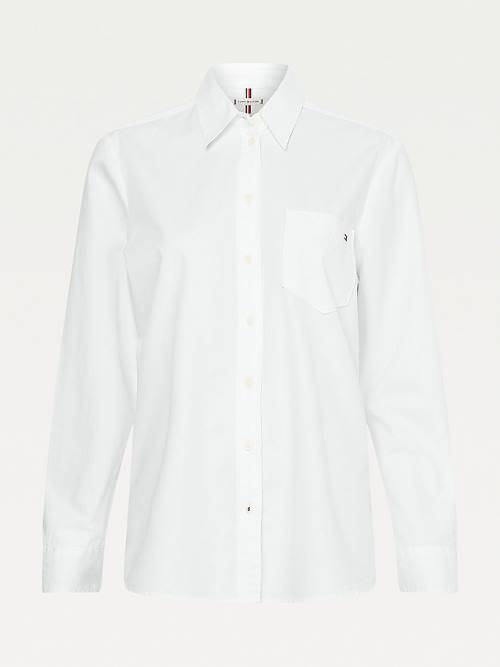 White Tommy Hilfiger Cotton Twill Relaxed Fit Women's Shirts | TH735MWO