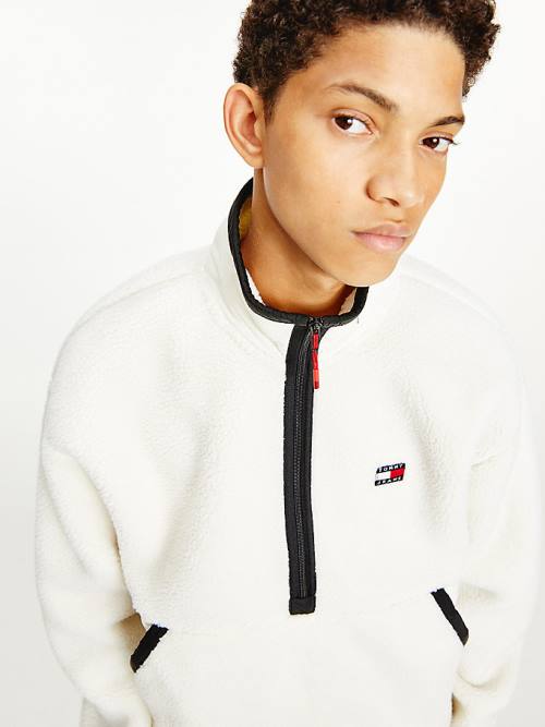 White Tommy Hilfiger Cozy Tommy Badge Sherpa Half-Zip Sweatshirt Men's Hoodie | TH136FQA