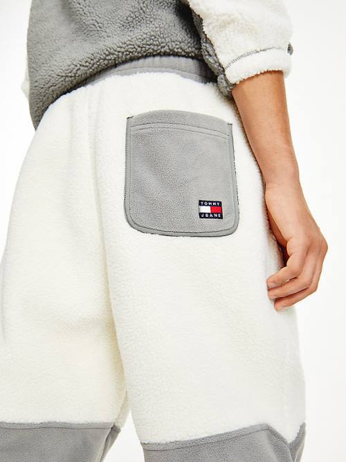 White Tommy Hilfiger Cozy Tommy Badge Sherpa Fleece Joggers Men's Pants | TH903XOI