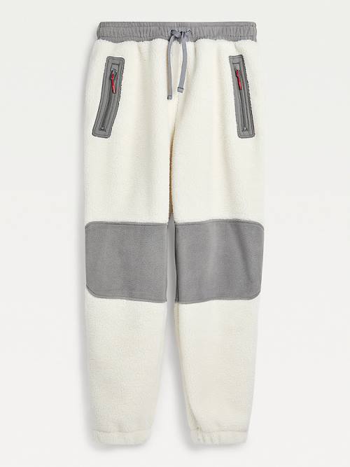 White Tommy Hilfiger Cozy Tommy Badge Sherpa Fleece Joggers Men's Pants | TH903XOI