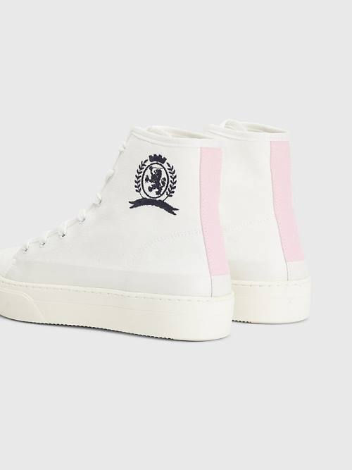 White Tommy Hilfiger Crest Canvas High Top Women's Sneakers | TH726XIF