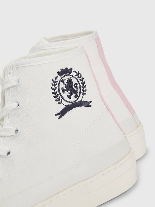 White Tommy Hilfiger Crest Canvas High Top Women's Sneakers | TH726XIF