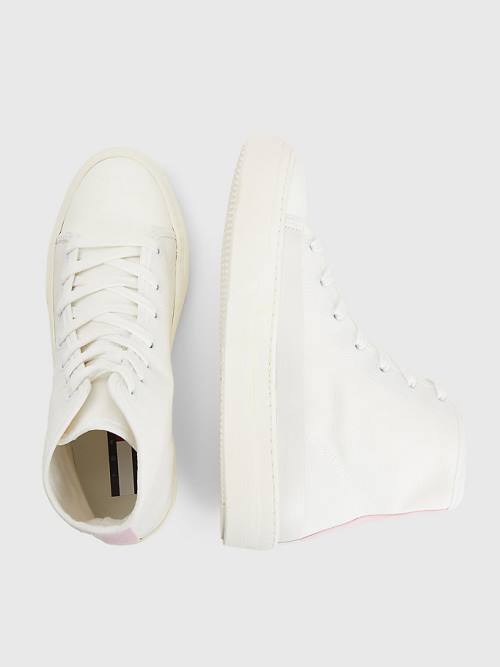 White Tommy Hilfiger Crest Canvas High Top Women's Sneakers | TH726XIF