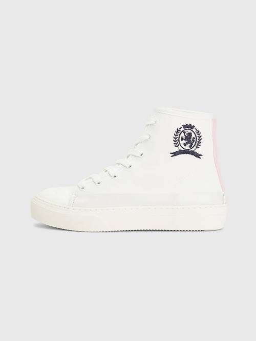 White Tommy Hilfiger Crest Canvas High Top Women's Sneakers | TH726XIF