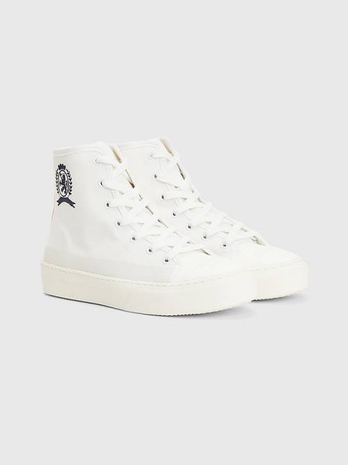 White Tommy Hilfiger Crest Canvas High Top Women\'s Sneakers | TH726XIF