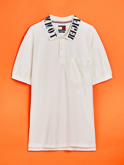 White Tommy Hilfiger Crest Embroidery Organic Cotton Men's Polo Shirts | TH184MQI