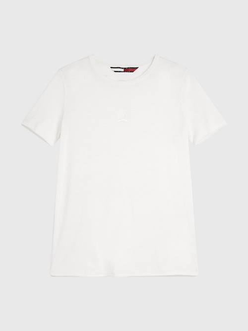 White Tommy Hilfiger Crest Embroidery Wool Silk Women's T Shirts | TH623AHQ