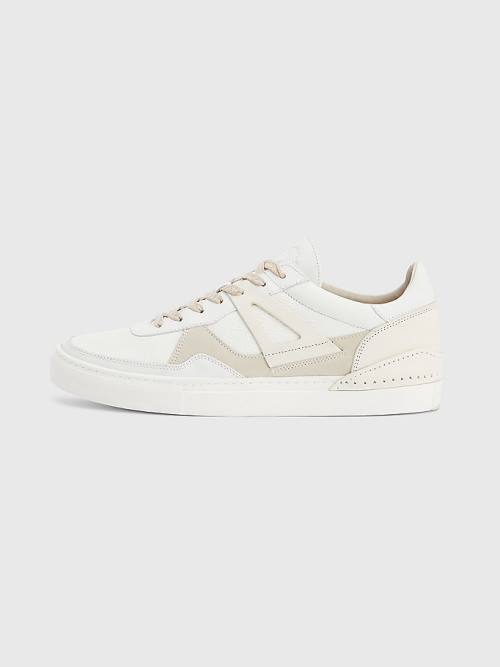 White Tommy Hilfiger Crest Leather Cupsole Men's Sneakers | TH956FZS