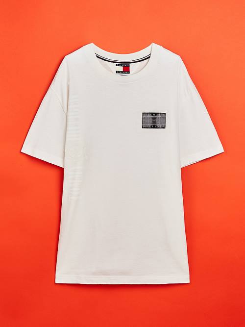 White Tommy Hilfiger Crest Mono Material Men's T Shirts | TH572ZFO