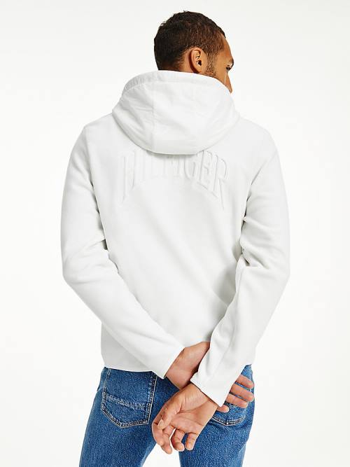 White Tommy Hilfiger Crest Polar Fleece Relaxed Fit Men's Hoodie | TH985JSA