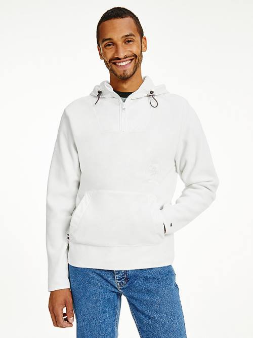 White Tommy Hilfiger Crest Polar Fleece Relaxed Fit Men\'s Hoodie | TH985JSA