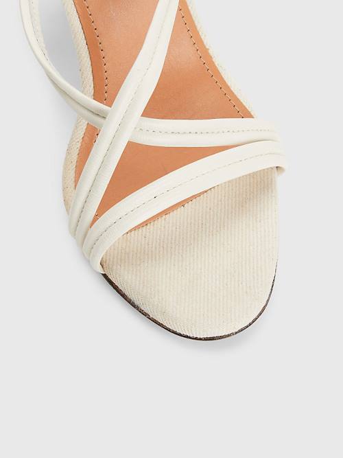 White Tommy Hilfiger Crest Strap High Heel Leather Women's Sandals | TH792KBQ