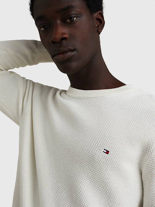 White Tommy Hilfiger Crew Neck Jumper Men's Sweaters | TH953OPD