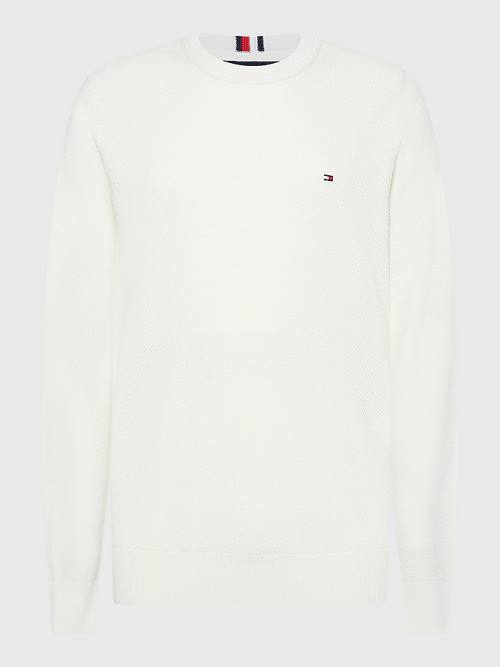 White Tommy Hilfiger Crew Neck Jumper Men's Sweaters | TH953OPD