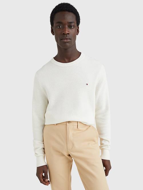 White Tommy Hilfiger Crew Neck Jumper Men\'s Sweaters | TH953OPD