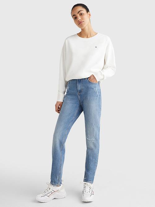 White Tommy Hilfiger Crew Neck Relaxed Fit Women's Sweatshirts | TH147KHM