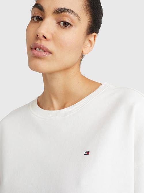 White Tommy Hilfiger Crew Neck Relaxed Fit Women's Sweatshirts | TH147KHM