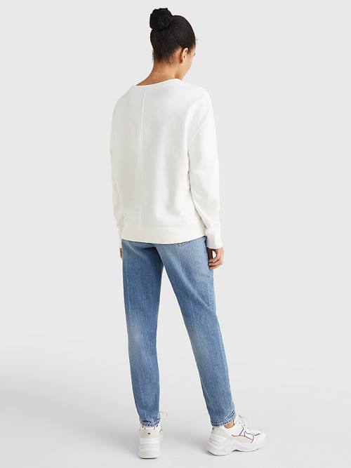 White Tommy Hilfiger Crew Neck Relaxed Fit Women's Sweatshirts | TH147KHM