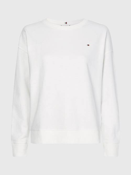 White Tommy Hilfiger Crew Neck Relaxed Fit Women's Sweatshirts | TH147KHM